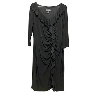 Frank Lyman Ruffled Front Sheath Black Dress Size 14